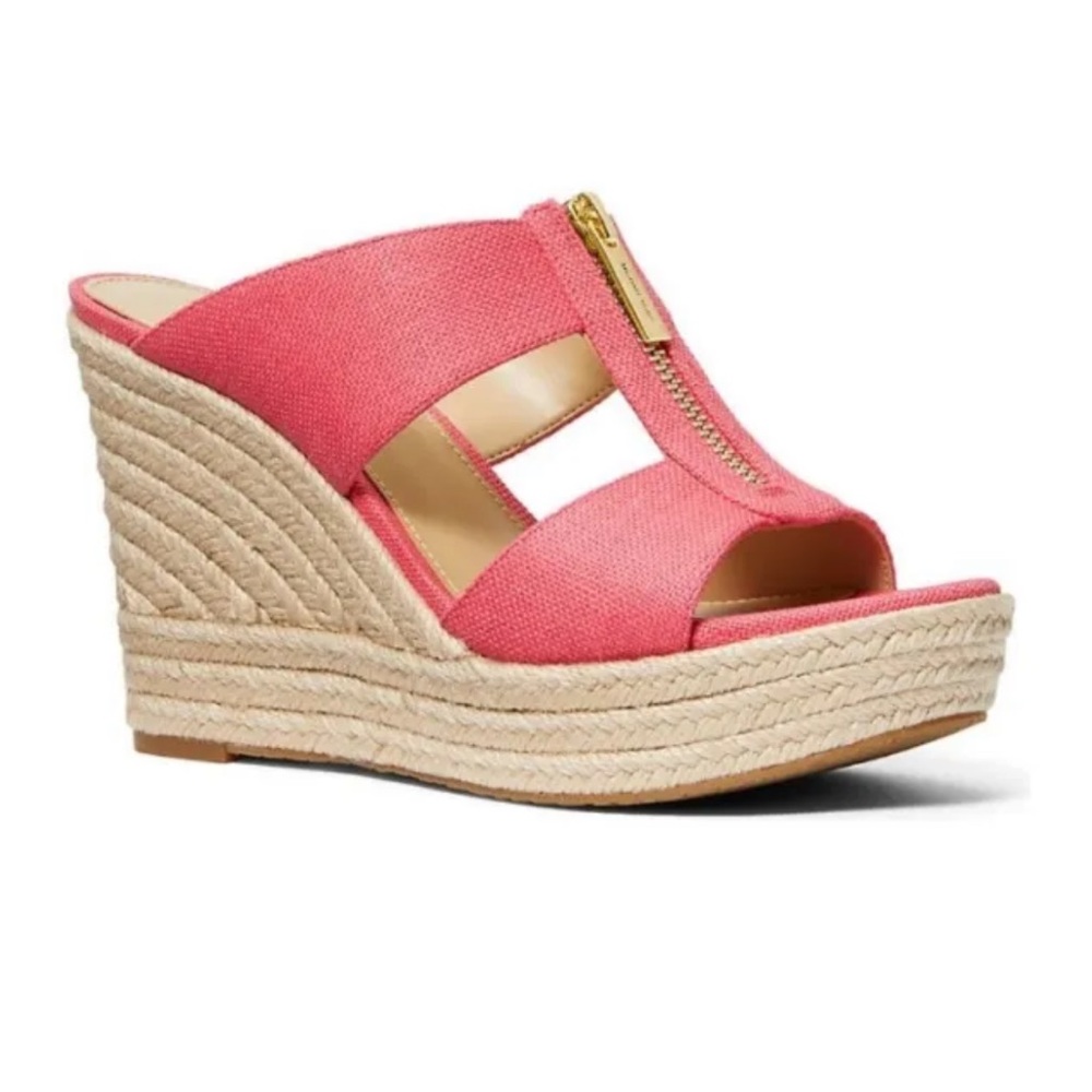 MICHAEL MICHAEL KORS Bradley Linen Blend Canvas Wedge Sandals Size 8.5